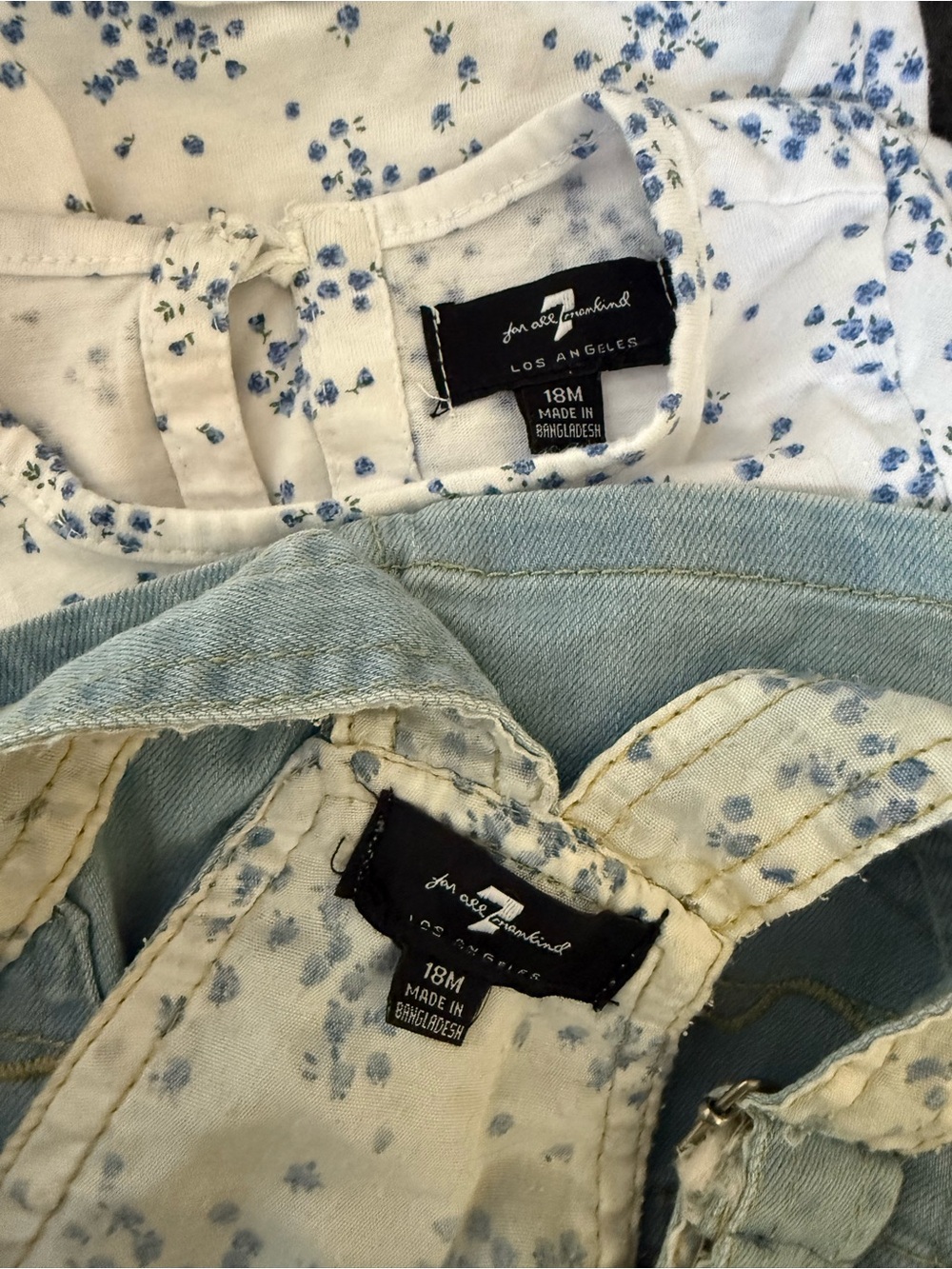 7 For All Mankind Light Blue Denim Overall Dress with White Floral Tee - Picture 7 of 7